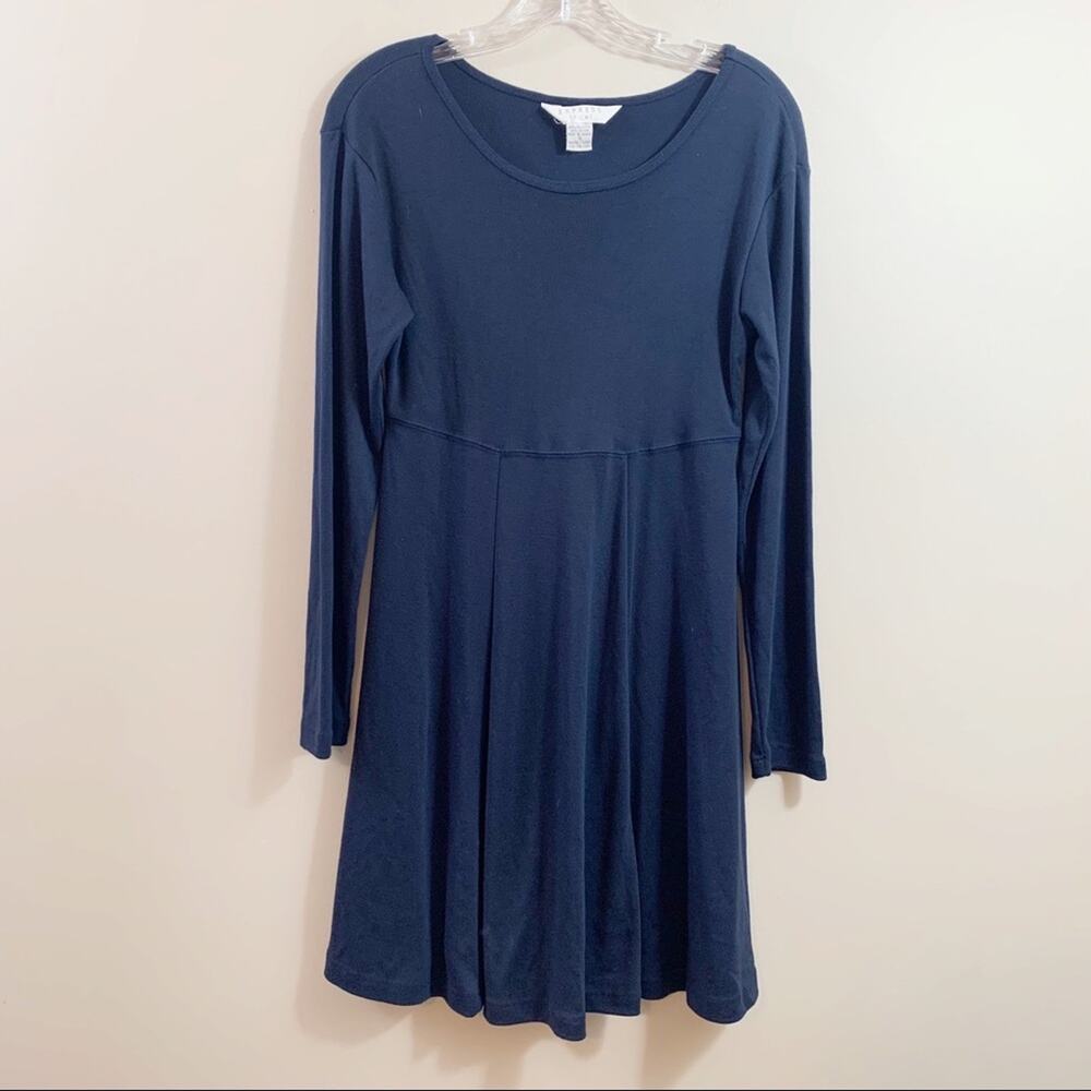 Express Tricot Long Sleeve Knit Babydoll Mini Navy Dress